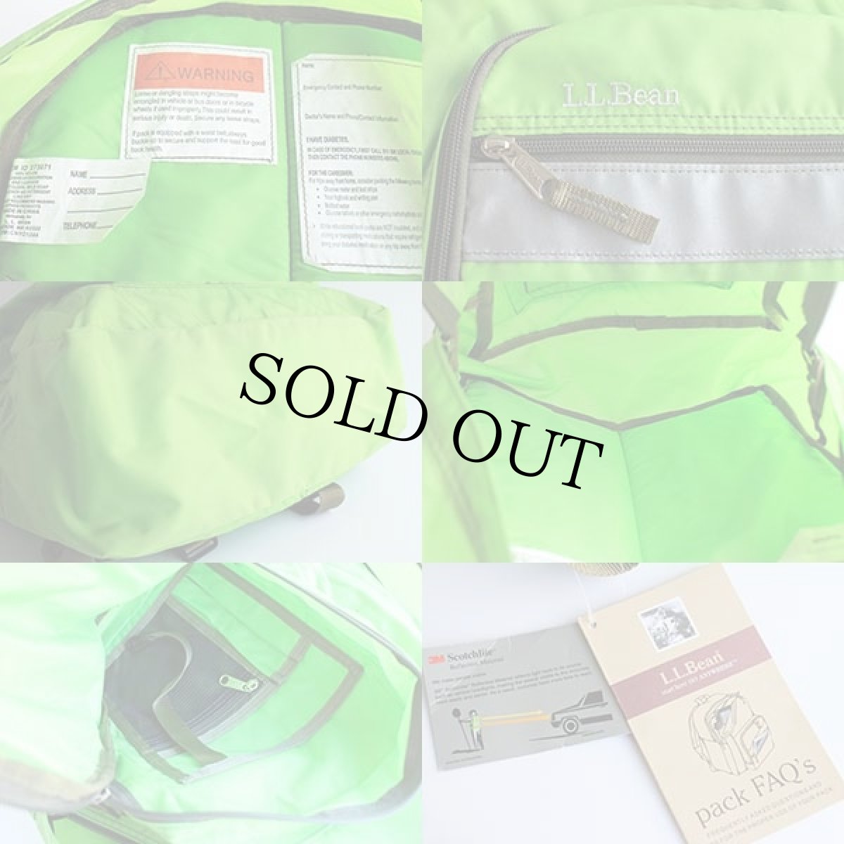 画像3: 未使用★L.L.Bean ブックパック ナイロン デイパック 蛍光 黄緑★リュックサック (3)