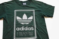 画像1: 80s USA製 adidasアディダス トレフォイル ビッグロゴ 両面プリント コットンTシャツ 緑 M (1)