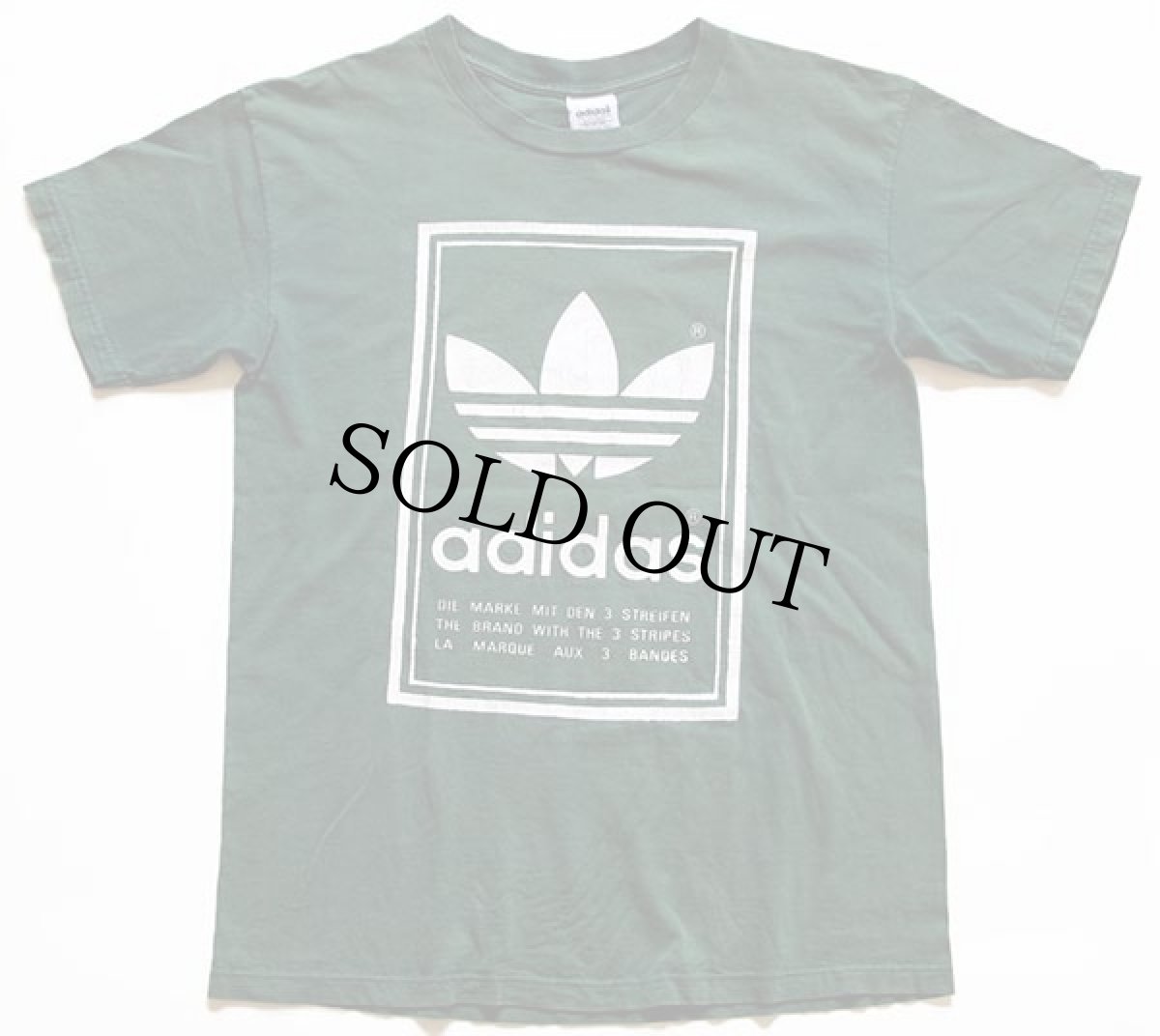 画像2: 80s USA製 adidasアディダス トレフォイル ビッグロゴ 両面プリント コットンTシャツ 緑 M (2)