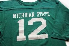 画像3: 70s USA製 Championチャンピオン MICHIGAN STATE 12 ナンバリング コットン フットボールTシャツ 緑 M (3)