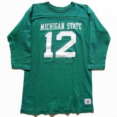 画像1: 70s USA製 Championチャンピオン MICHIGAN STATE 12 ナンバリング コットン フットボールTシャツ 緑 M (1)