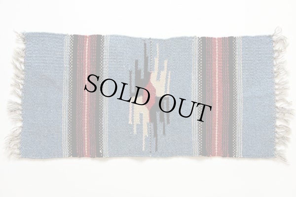 画像2: ビンテージ ネイティブ柄 チマヨ ラグ マット ブルーグレー (2)