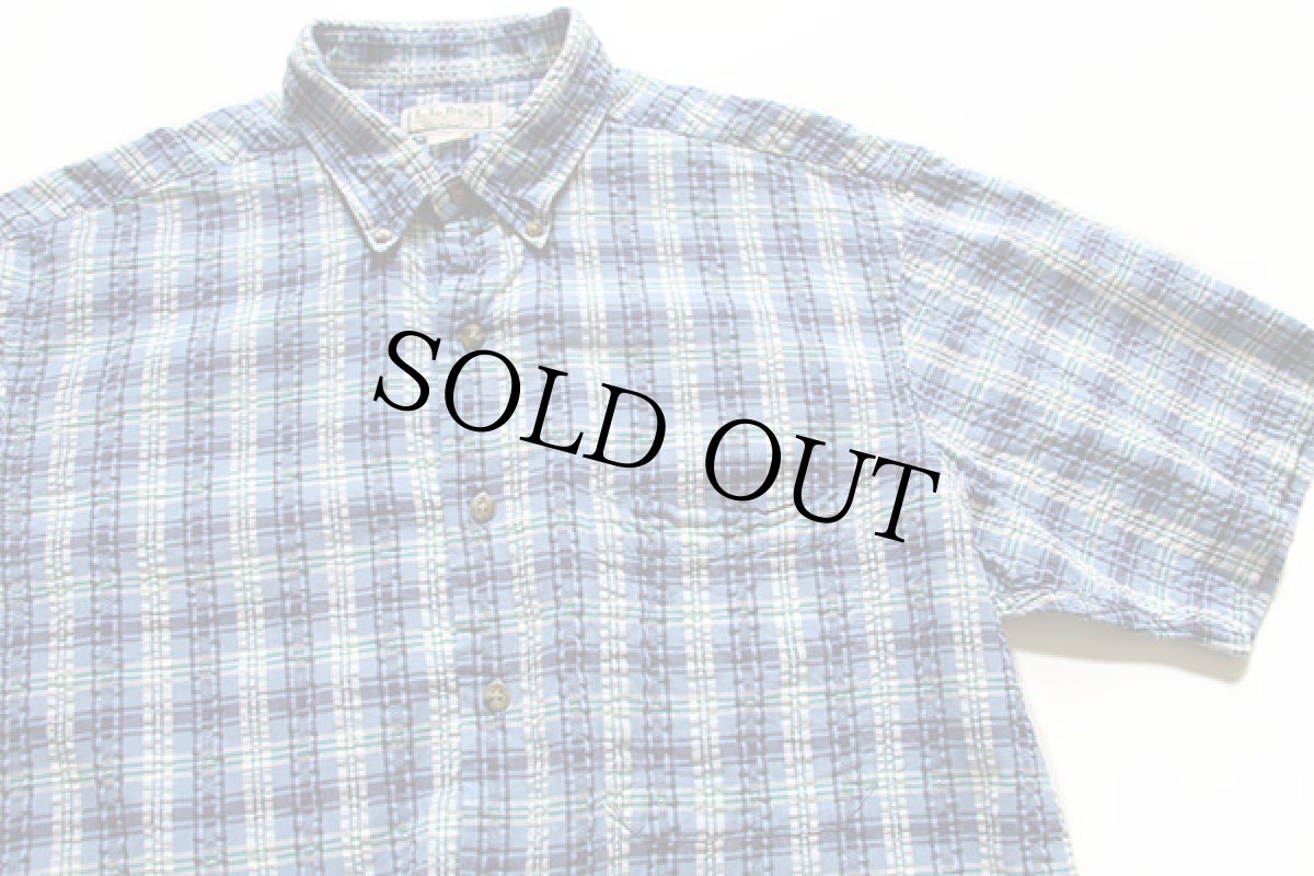 画像2: 80s USA製 L.L.Bean チェック ボタンダウン 半袖 コットン シアサッカーシャツ M (2)