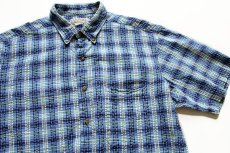 画像2: 80s USA製 L.L.Bean チェック ボタンダウン 半袖 コットン シアサッカーシャツ M (2)