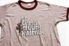 画像1: 70s USA製 GO CLIMB MOUNT RAINIER リンガーTシャツ 杢ブラウン L (1)