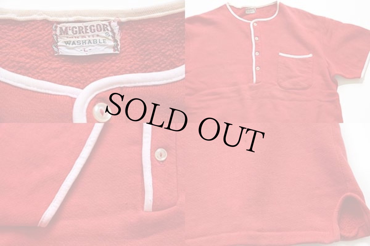 画像3: 60s USA製 McGREGORマクレガー 無地 ヘンリーネック パイピング コットン 半袖スウェット 赤 L (3)