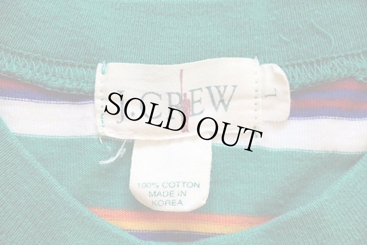 画像4: 90s J.CREW ランダムボーダー コットン ポケットTシャツ L (4)