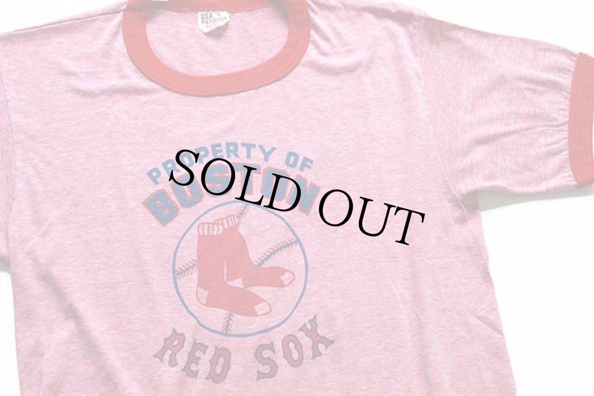 画像1: 80s BOSTON RED SOX レッドソックス 染み込みプリント リンガーTシャツ 杢レッド L (1)