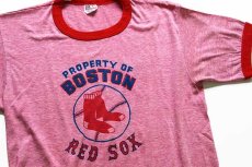 画像1: 80s BOSTON RED SOX レッドソックス 染み込みプリント リンガーTシャツ 杢レッド L (1)