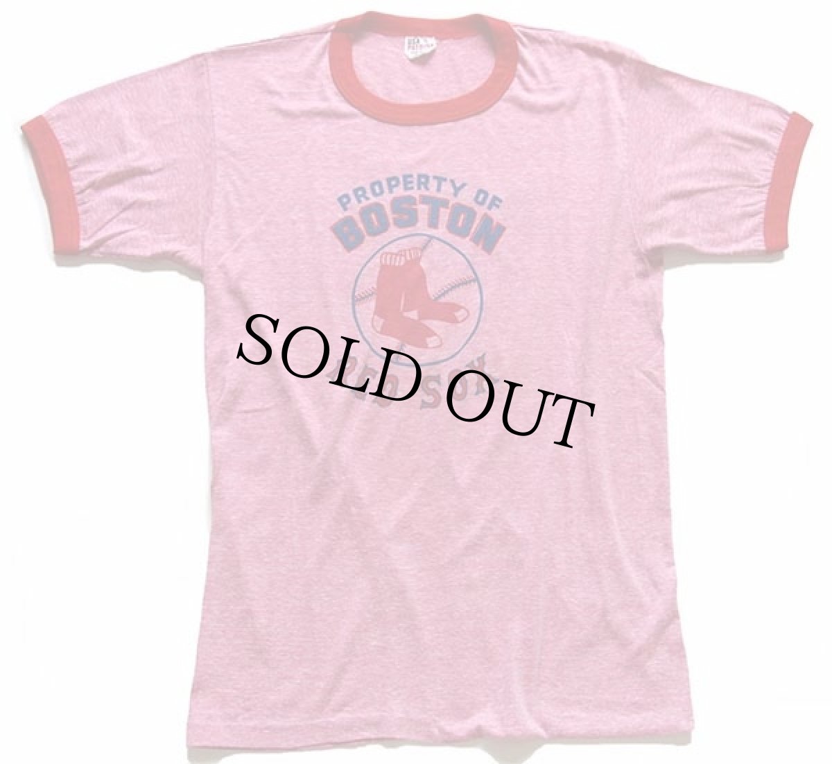 画像2: 80s BOSTON RED SOX 染み込みプリント リンガーTシャツ 杢レッド L (2)