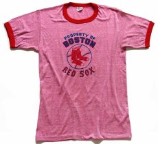 画像2: 80s BOSTON RED SOX レッドソックス 染み込みプリント リンガーTシャツ 杢レッド L (2)