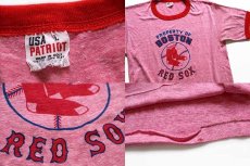 画像4: 80s BOSTON RED SOX レッドソックス 染み込みプリント リンガーTシャツ 杢レッド L (4)