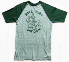 画像2: 70s USA製 Velva Sheen RIVER TRAILS DAY CAMP 染み込みプリント ラグランTシャツ 杢グリーン×緑 M (2)