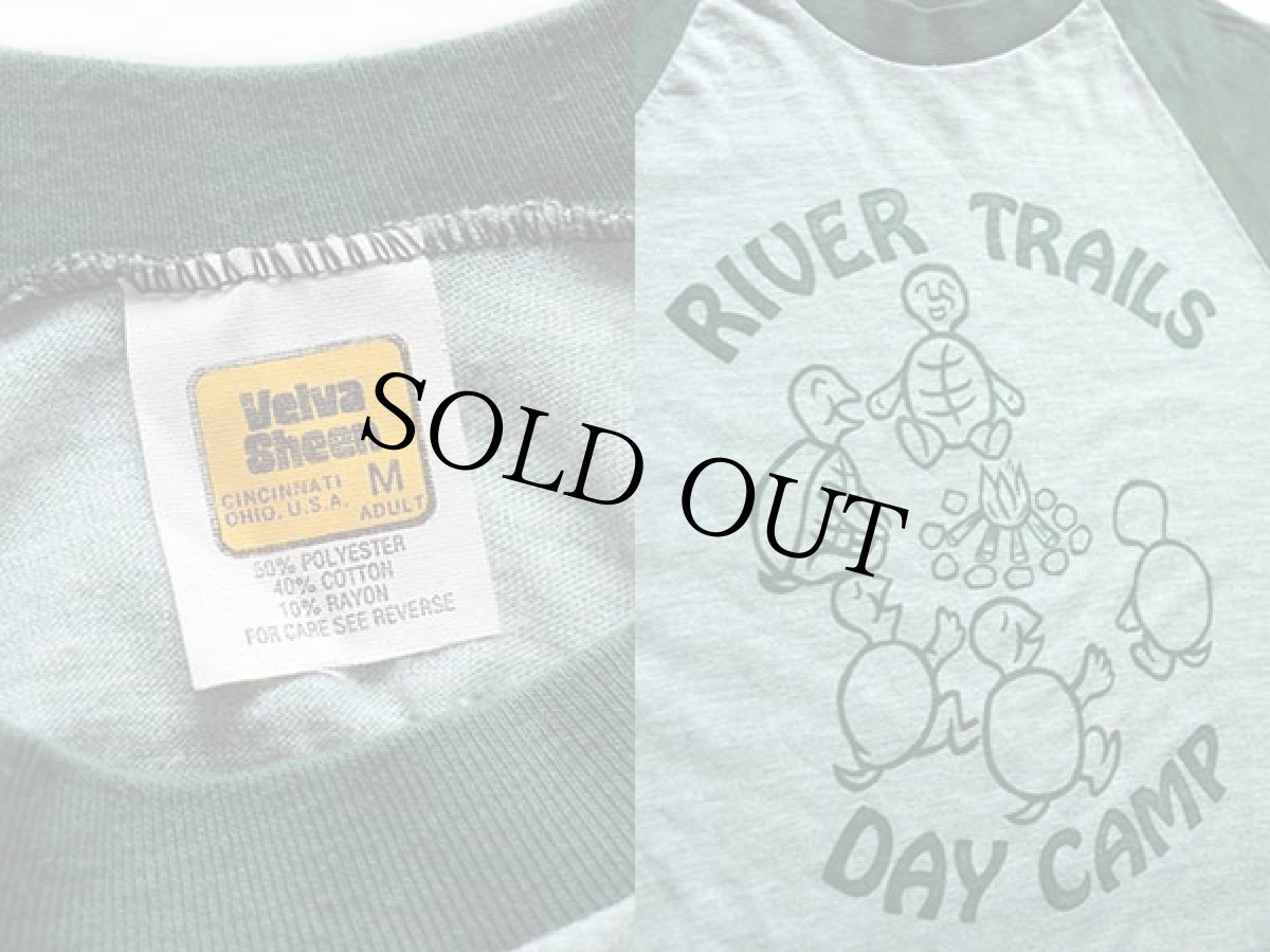 画像3: 70s USA製 Velva Sheen RIVER TRAILS DAY CAMP 染み込みプリント ラグランTシャツ 杢グリーン×緑 M (3)