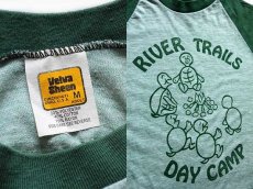 画像3: 70s USA製 Velva Sheen RIVER TRAILS DAY CAMP 染み込みプリント ラグランTシャツ 杢グリーン×緑 M (3)