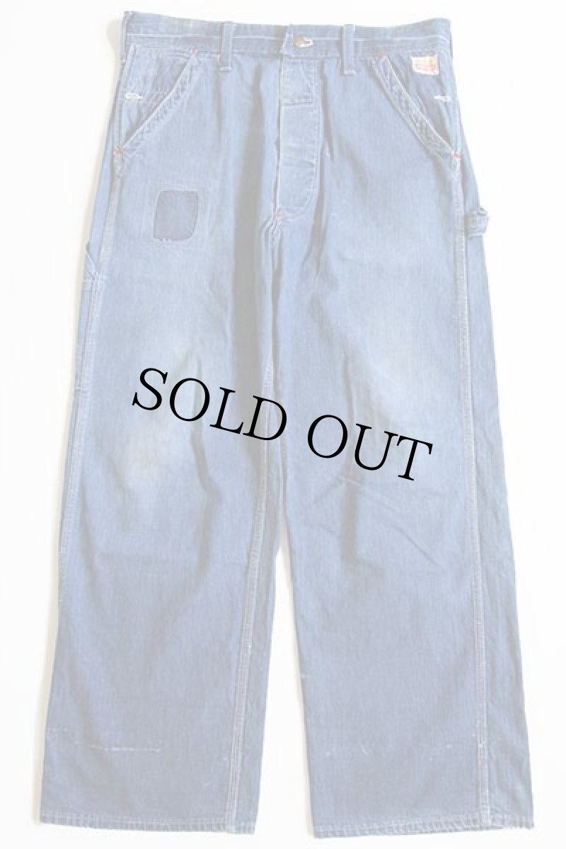 画像2: 50s PENNEY'S PAYDAY リメイク パッチワーク リペア インディゴ デニム ペインターパンツ w36 (2)