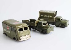 画像1: 60s 日本製 U.S.ARMY トラック AMBULANCE ブリキ ミニカー 3台セット (1)