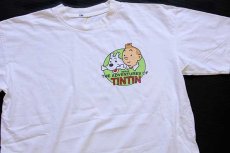 画像1: THE ADVENTURES OF TINTIN タンタン 両面プリント コットンTシャツ 白★タンタンの冒険 (1)