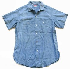 画像1: 50s PENNEY'S OX-HIDE マチ付き 半袖 コットン シャンブレーシャツ (1)