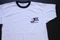 画像1: 80s USA製 Championチャンピオン JCC MINNEAPOLIS 染み込みプリント リンガーTシャツ 白×紺 XL (1)