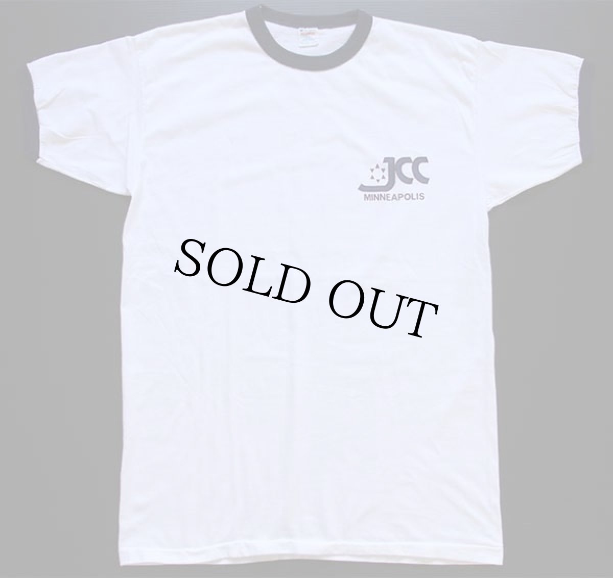 画像2: 80s USA製 Championチャンピオン JCC MINNEAPOLIS 染み込みプリント リンガーTシャツ 白×紺 XL (2)