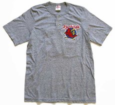 画像2: 90s USA製 Majestic Redbirds ROOK 15 両面パッチ付き ヘンリーネック Tシャツ 杢グレー L (2)