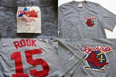 画像4: 90s USA製 Majestic Redbirds ROOK 15 両面パッチ付き ヘンリーネック Tシャツ 杢グレー L (4)