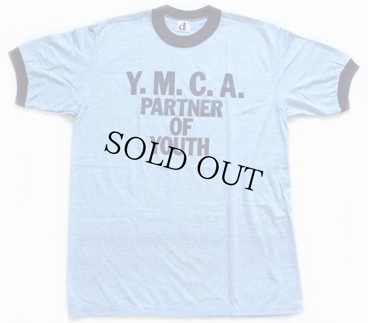 画像2: デッドストック★80s USA製 Y.M.C.A. PARTNER OF YOUTH リンガーTシャツ 杢ブルー×紺 L (2)