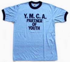 画像2: デッドストック★80s USA製 Y.M.C.A. PARTNER OF YOUTH リンガーTシャツ 杢ブルー×紺 L (2)