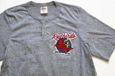 画像1: 90s USA製 Majestic Redbirds ROOK 15 両面パッチ付き ヘンリーネック Tシャツ 杢グレー L (1)