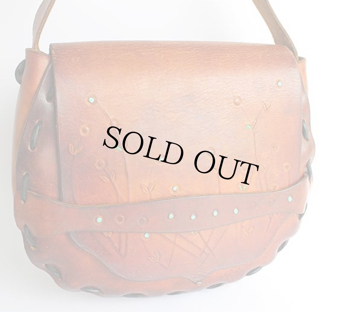 画像2: 70s 花柄 カービング ペイント レザー ショルダーバッグ 茶 (2)