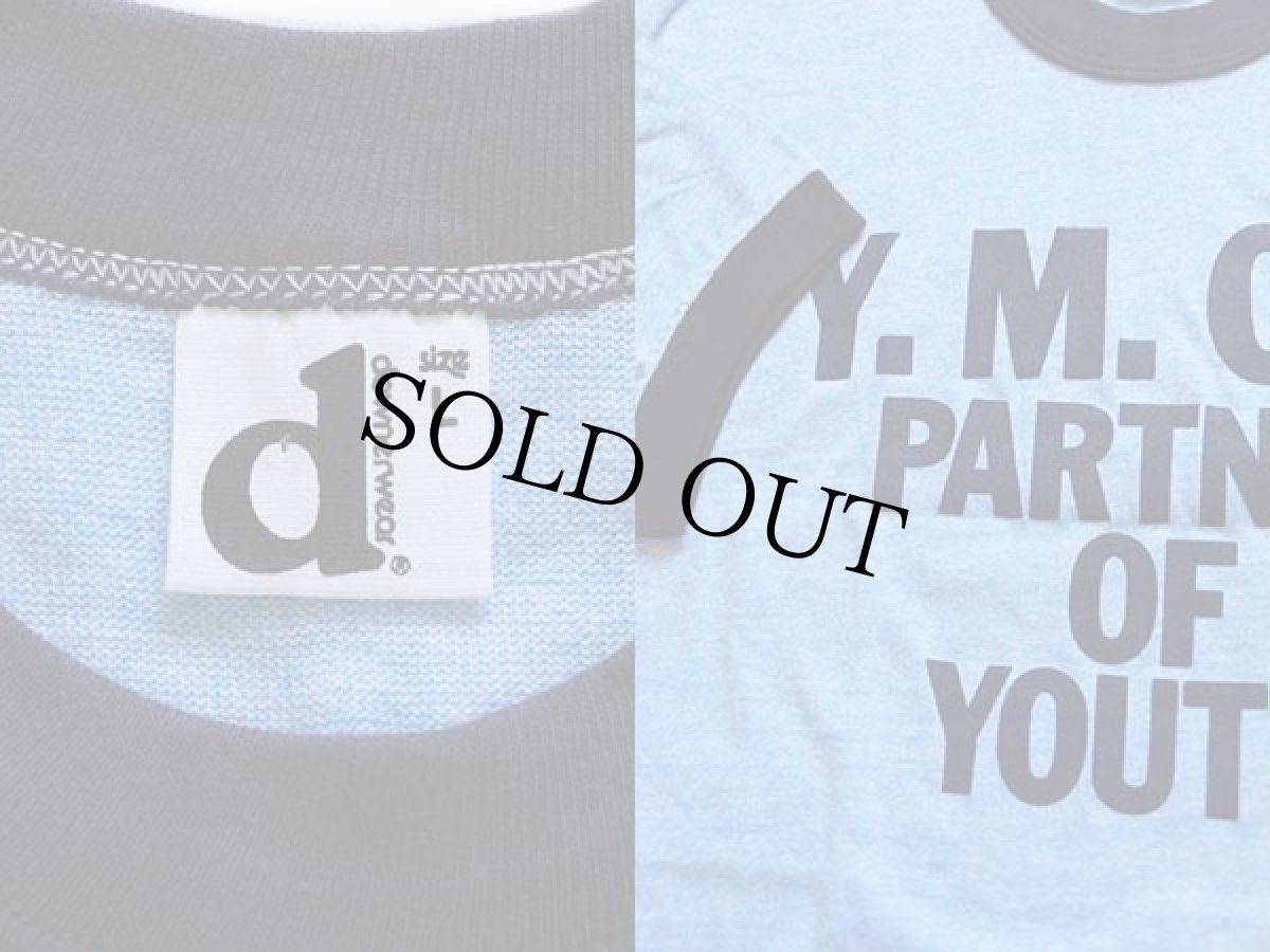 画像3: デッドストック★80s USA製 Y.M.C.A. PARTNER OF YOUTH リンガーTシャツ 杢ブルー×紺 L (3)