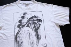 画像1: 90s ONEITA JACK RED CLOUD ネイティブ インディアン コットンTシャツ 白 XL (1)