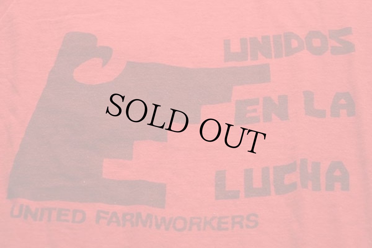 画像5: 70s USA製 UNIDOS EN LA LUCHA UNITED FARMWORKERS 染み込みプリント コットン ポケットTシャツ 赤 L (5)