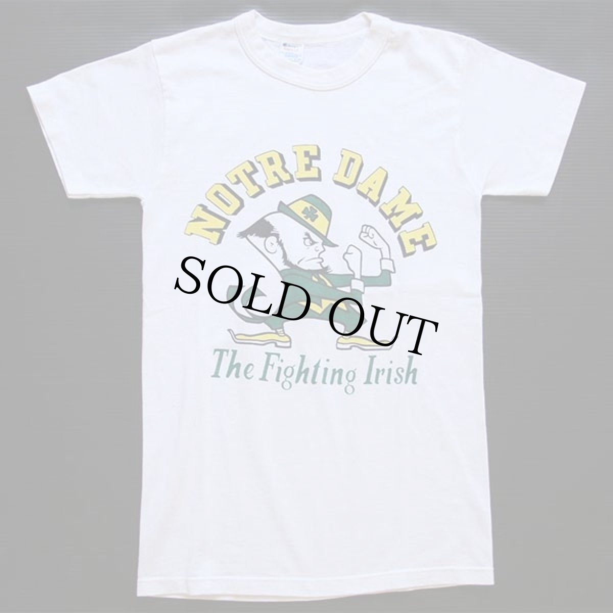 画像2: 80s USA製 Championチャンピオン NOTRE DAME 染み込みプリント Tシャツ 白 S (2)