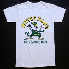 画像2: 80s USA製 Championチャンピオン NOTRE DAME 染み込みプリント Tシャツ 白 S (2)