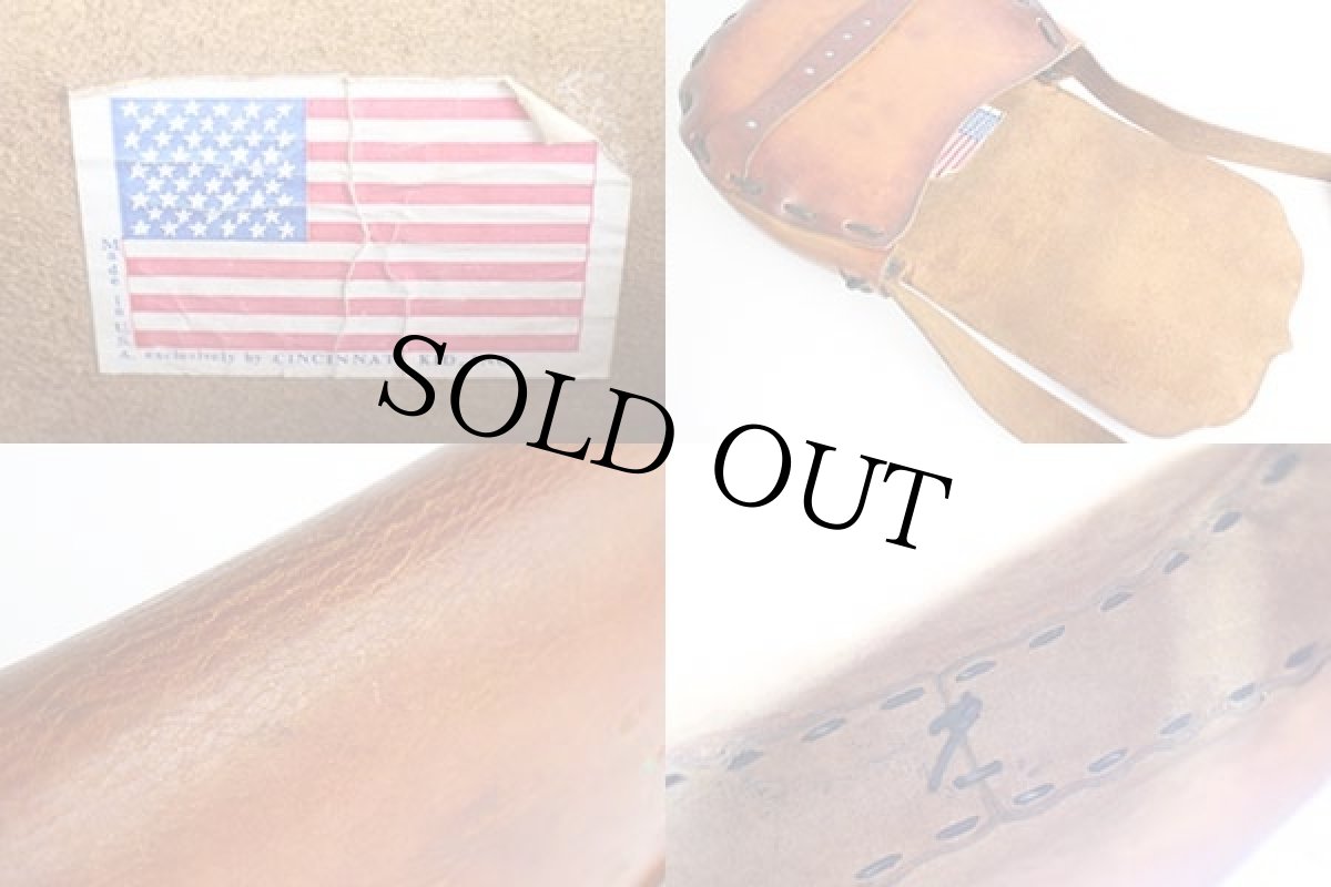 画像5: 70s 花柄 カービング ペイント レザー ショルダーバッグ 茶 (5)