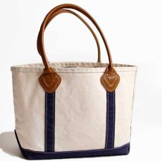 画像1: USA製 L.L.Bean BOAT AND TOTE レザーハンドル キャンバス トートバッグ 紺 M★ミディアム (1)