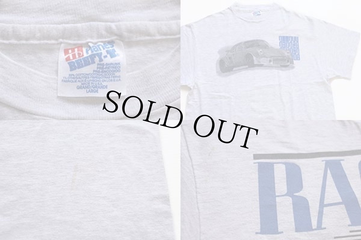 画像4: 90s USA製 Hanes ポルシェ RACING 両面プリント コットンTシャツ 杢ライトグレー L (4)