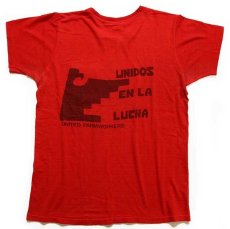 画像4: 70s USA製 UNIDOS EN LA LUCHA UNITED FARMWORKERS 染み込みプリント コットン ポケットTシャツ 赤 L (4)