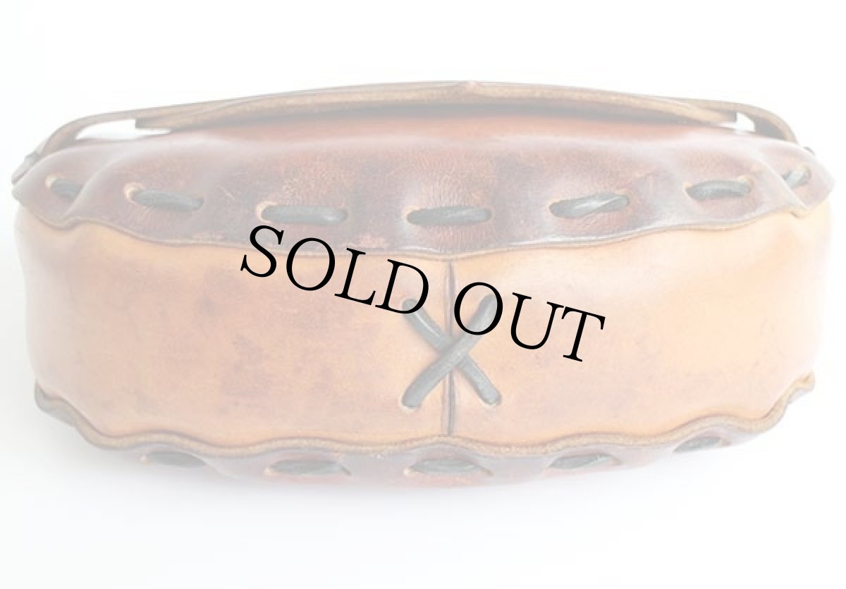 画像4: 70s 花柄 カービング ペイント レザー ショルダーバッグ 茶 (4)