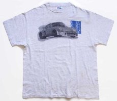 画像2: 90s USA製 Hanes ポルシェ RACING 両面プリント コットンTシャツ 杢ライトグレー L (2)