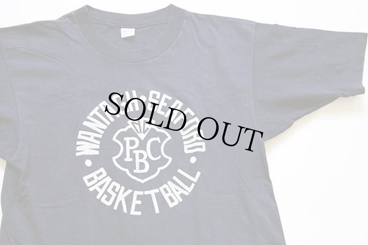 画像1: 70s USA製 mayo SPRUCE WANTAGH SEAFORD BASKETBALL 12 ナンバリング コットンTシャツ ナス紺 L (1)