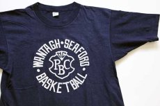 画像1: 70s USA製 mayo SPRUCE WANTAGH SEAFORD BASKETBALL 12 ナンバリング コットンTシャツ ナス紺 L (1)