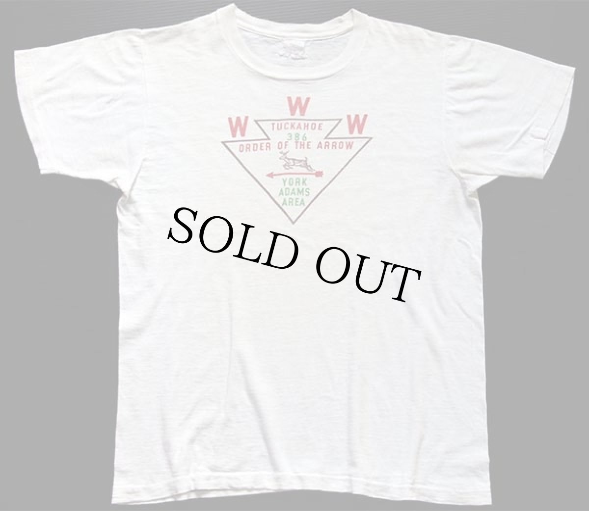 画像2: 60s BSA ボーイスカウト TUCKAHOE ORDER OF THE ARROW 染み込みプリント コットンTシャツ 白 (2)