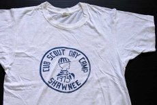 画像1: 70s USA製 BSA ボーイスカウト CUB SCOUT DAY CAMP SHAWNEE コットンTシャツ 白 L (1)