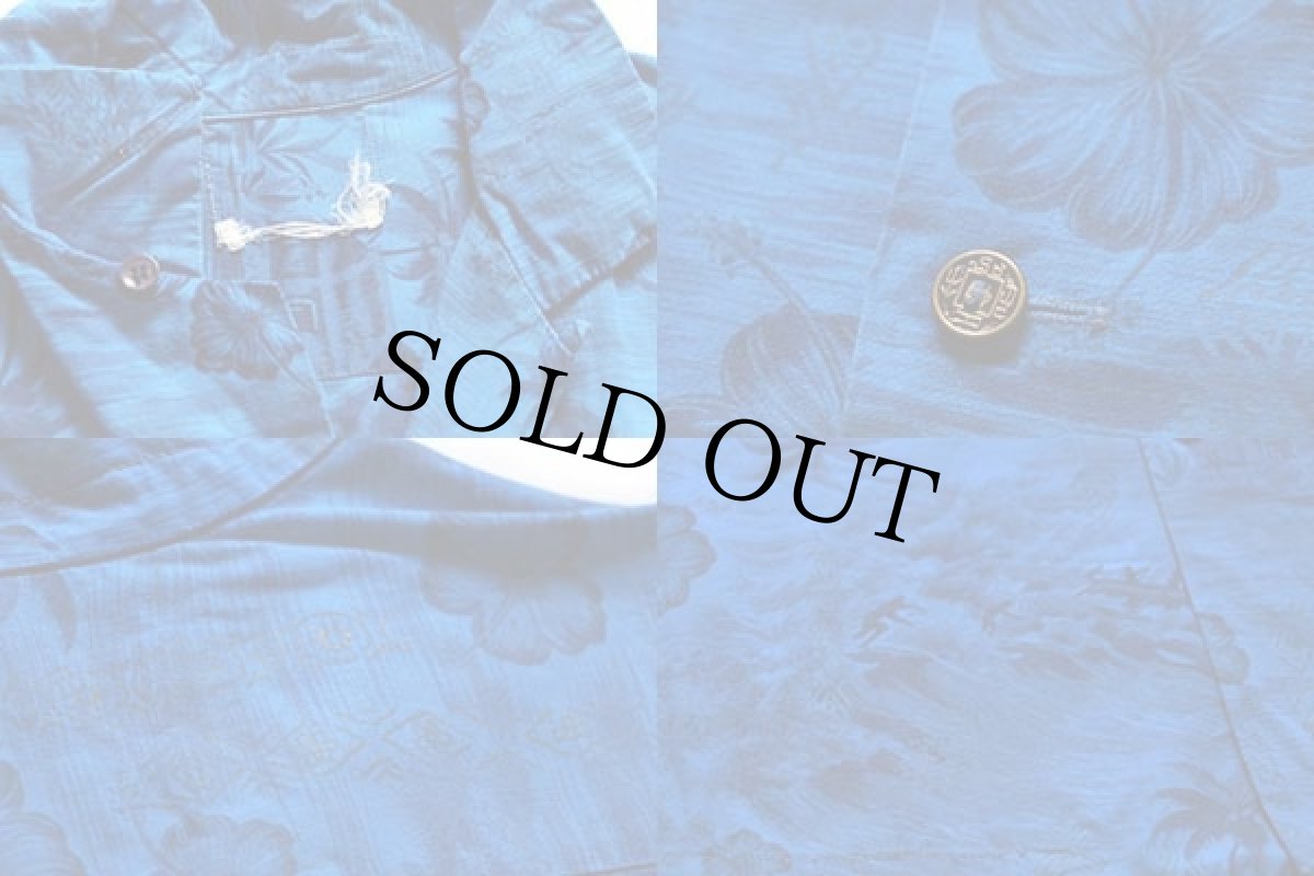 画像3: 60s UNKNOWN ハワイ柄 コットン アロハシャツ 青 (3)