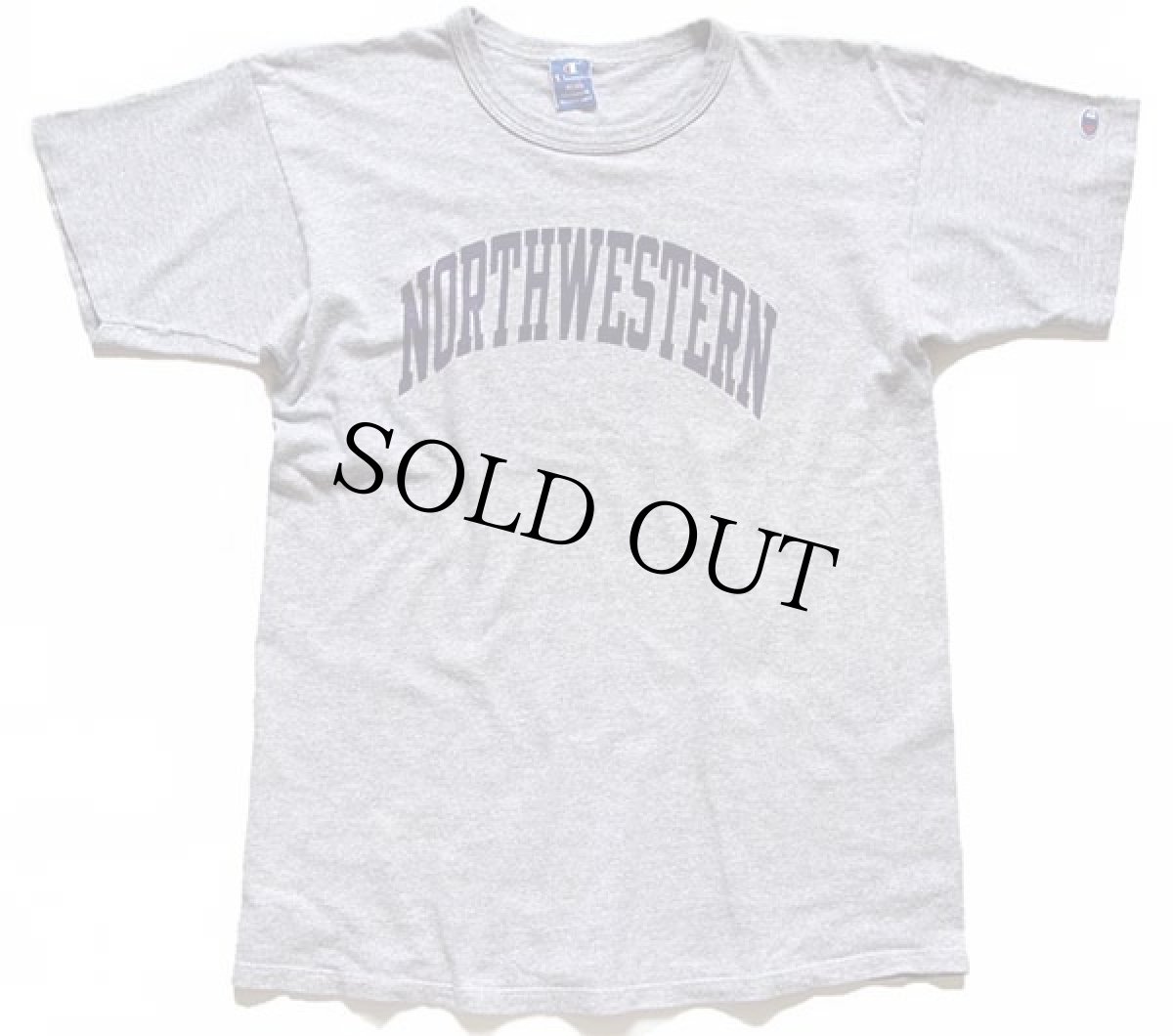 画像2: 90s USA製 Championチャンピオン NORTHWESTERN 染み込みプリント 88/12 Tシャツ 杢グレー L (2)