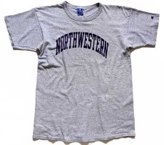 画像2: 90s USA製 Championチャンピオン NORTHWESTERN 染み込みプリント 88/12 Tシャツ 杢グレー L (2)