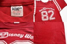 画像4: 80s USA製 Collegiate Pacific Walt Disney World 82 ナンバリング フロッキープリント フットボールTシャツ 赤 S (4)